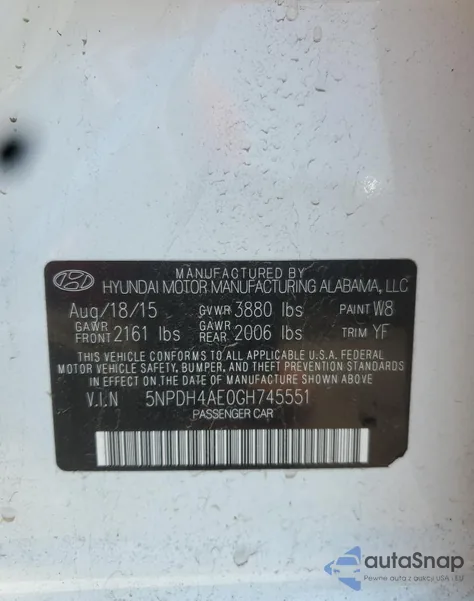 2016 Hyundai Elantra Se from USA, damaged, VIN 5NPDH4AE0GH745551